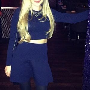 Navy Crop Top & Skirt Matching Set